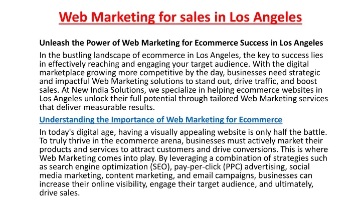 web marketing for sales in los angeles