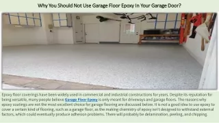 Why You Should Not Use Garage Floor Epoxy In Your Garage Door?