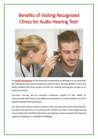 Benefits of Visiting Recognised Clinics for Audio Hearing Test!