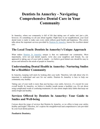 Dentists In Annerley - Navigating Comprehensive Dental Care in Your Community