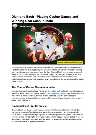Diamond Exch - Playing Casino Games and Winning Real Cash in India