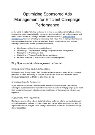 optimizing sponsored ads management for efficient