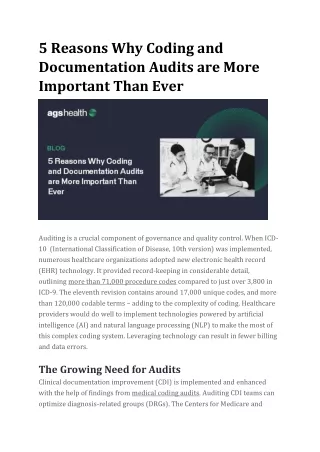 5 Reasons Why Coding and Documentation Audits Are More Important Than Ever