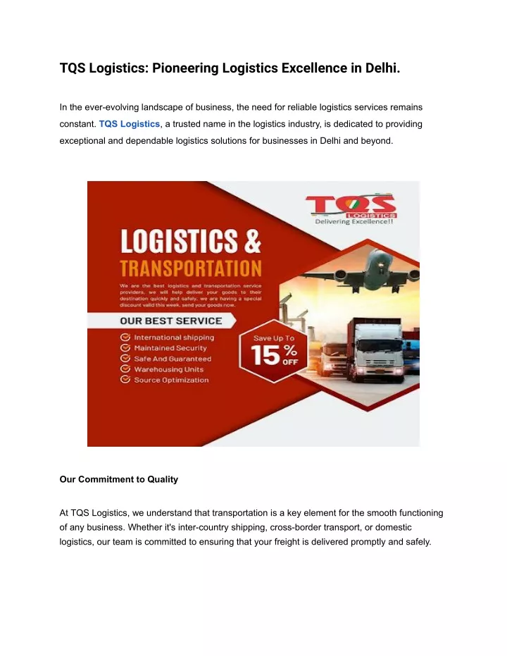 tqs logistics pioneering logistics excellence