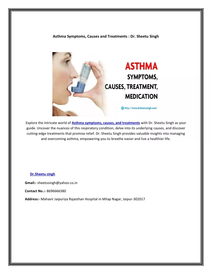 asthma symptoms causes and treatments dr sheetu