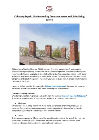 Chimney Repair: Understanding Common Issues and Prioritizing Safety