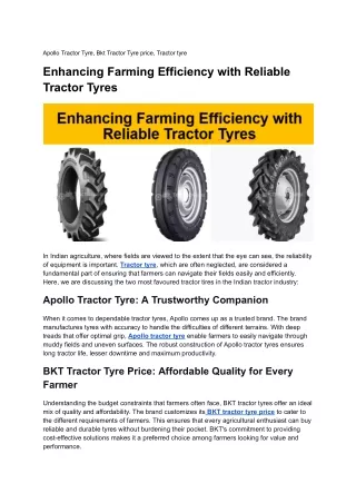 Enhancing Farming Efficiency with Reliable Tractor Tyres