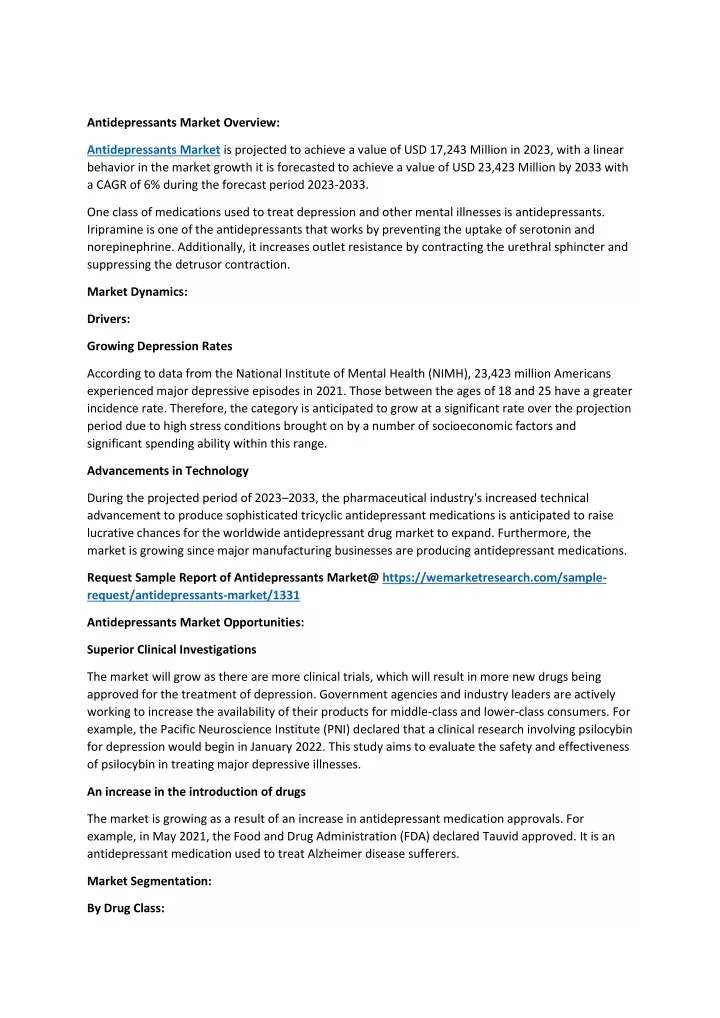 antidepressants market overview