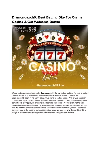 Diamondexch9_ Best Betting Site For Online Casino & Get Welcome Bonus