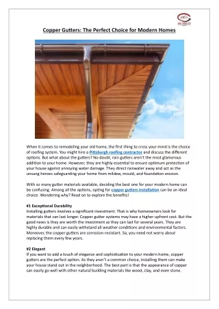 Copper Gutters: The Perfect Choice for Modern Homes