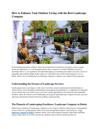 How to Enhance Your Outdoor Living with the Best Landscape Company