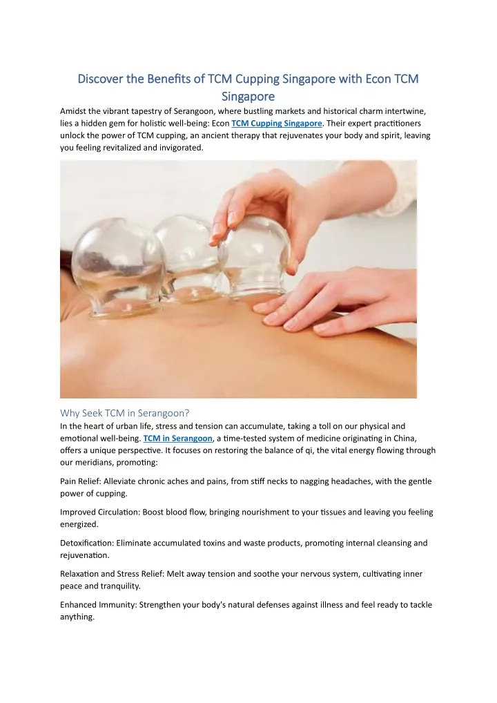 discover the benefits of tcm cupping singapore