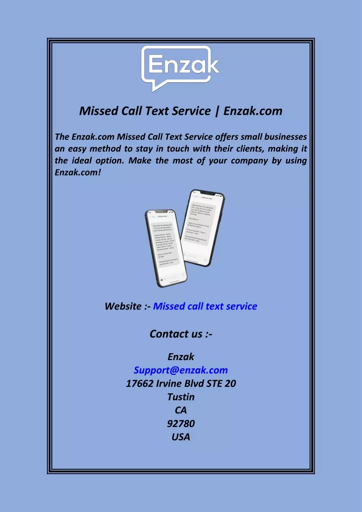 missed call text service enzak com