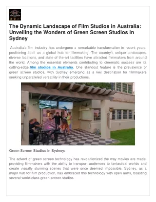 The Dynamic Landscape of Film Studios in Australia