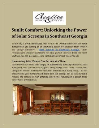 Sunlit Comfort: Unlocking the Power of Solar Screens in Southeast Georgia