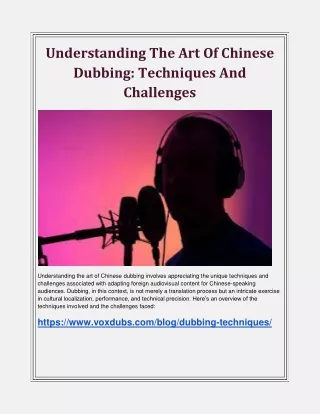 Understanding The Art Of Chinese Dubbing Techniques And Challenges