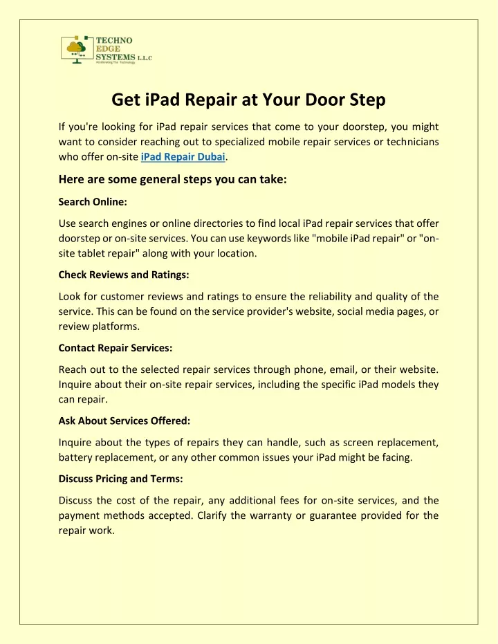 get ipad repair at your door step
