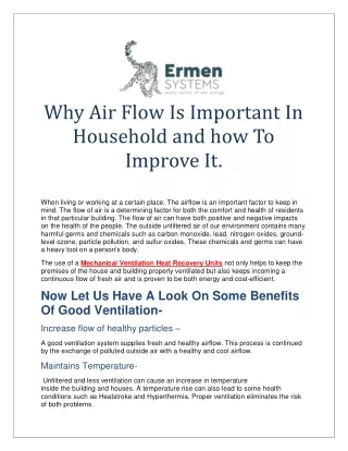 Why Air Flow Is Important In Household and how To Improve It