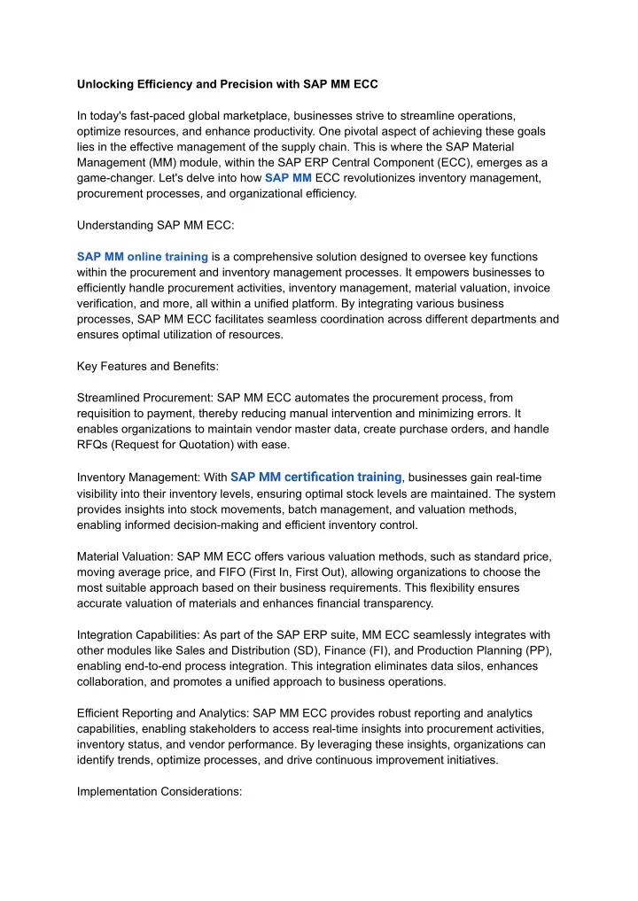 unlocking efficiency and precision with sap mm ecc