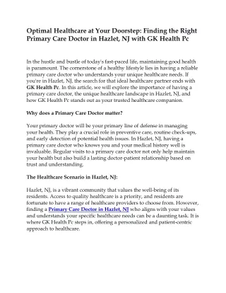 Primary Care Doctor in Hazlet, NJ