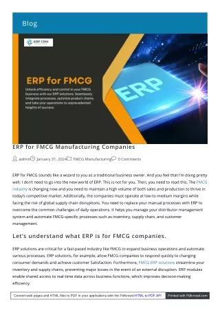 "Implementing ERP Systems for FMCG Manufacturing "