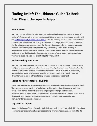 Finding Relief: The Ultimate Guide To Back Pain Physiotherapy In Jaipur