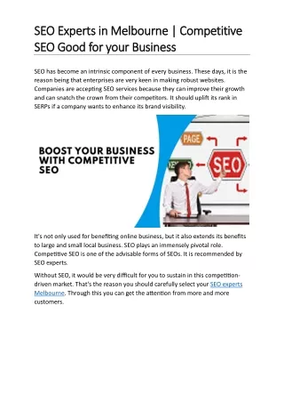 SEO Experts in Melbourne  Competitive SEO Good for your Business