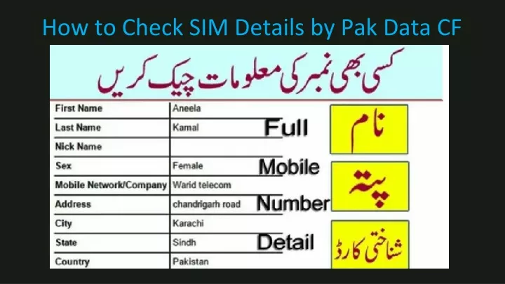 how to check sim details by pak data cf