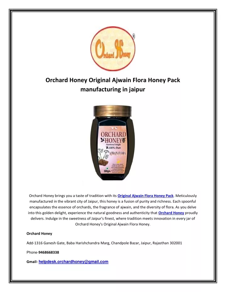 orchard honey original ajwain flora honey pack