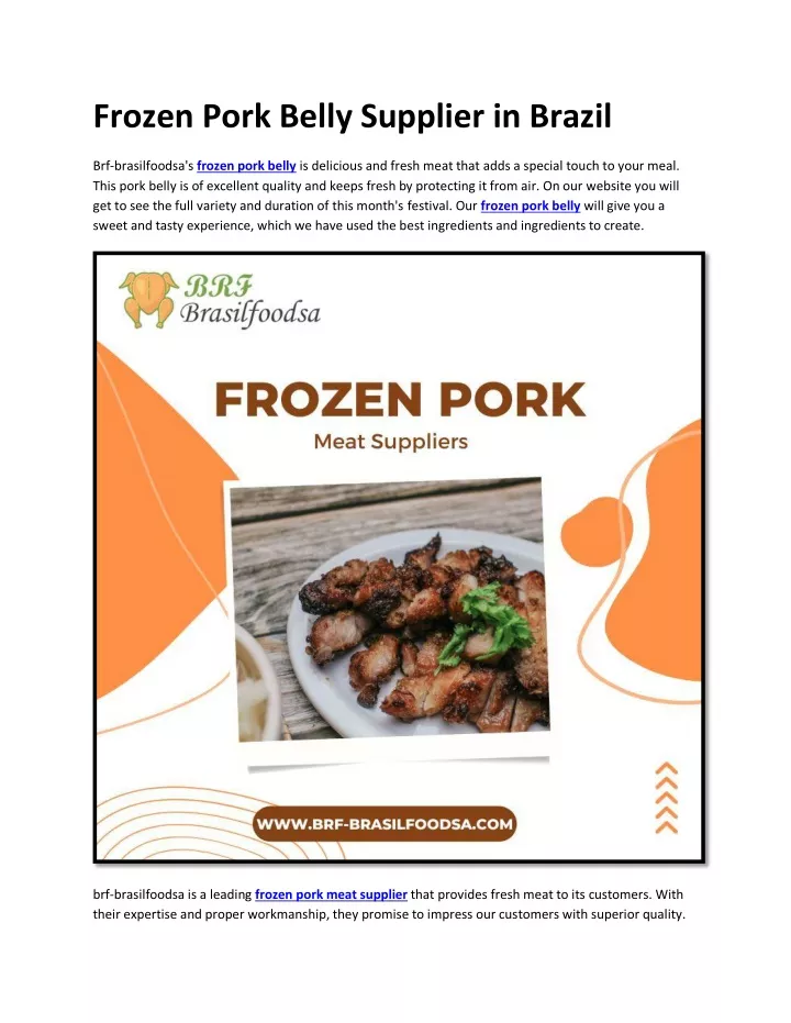 frozen pork belly supplier in brazil