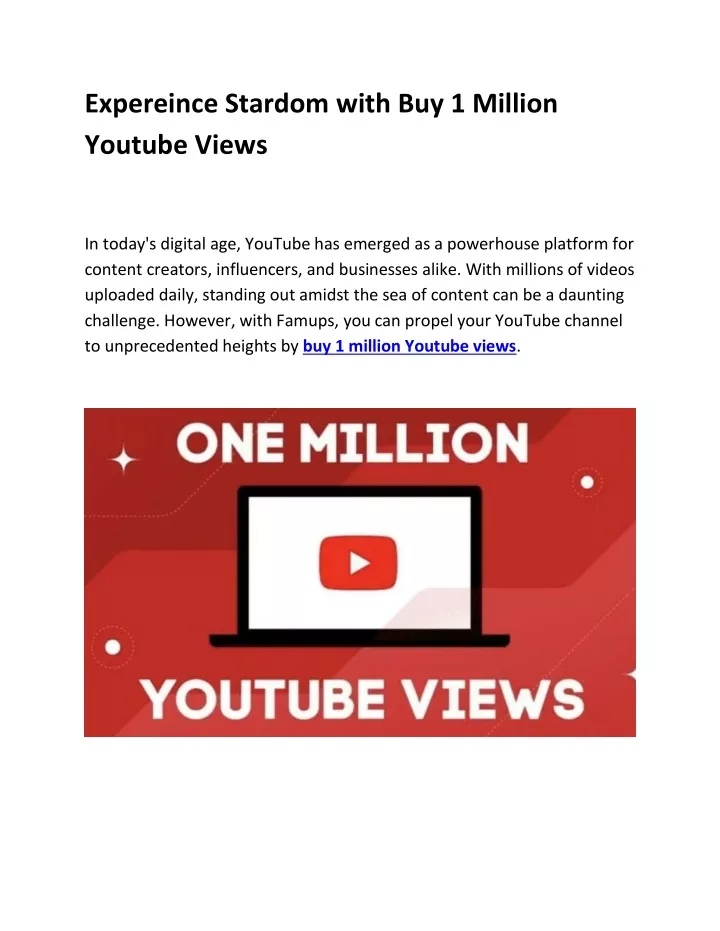 expereince stardom with buy 1 million youtube