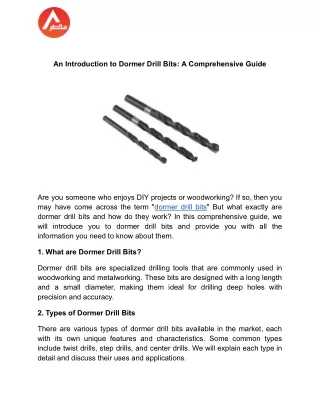 An Introduction to Dormer Drill Bits_ A Comprehensive Guide