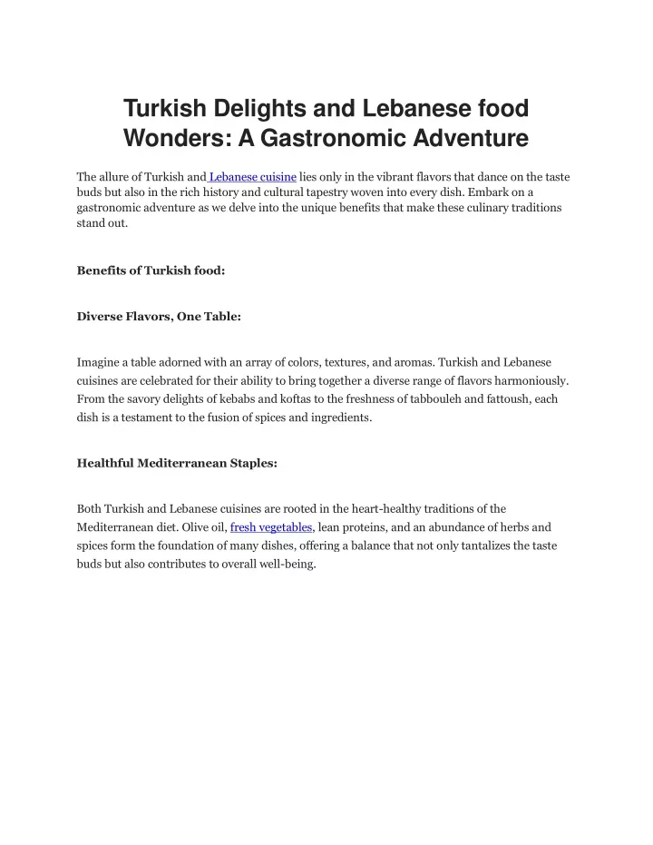 turkish delights and lebanese food wonders