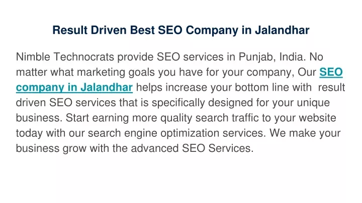 result driven best seo company in jalandhar