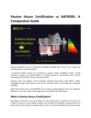Passive House Certification vs NATHERS_ A Comparative Guide