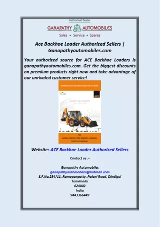 Ace Backhoe Loader Authorized Sellers  Ganapathyautomobiles.com