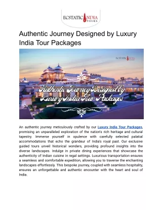 Authentic Journey Designed by Luxury India Tour Packages