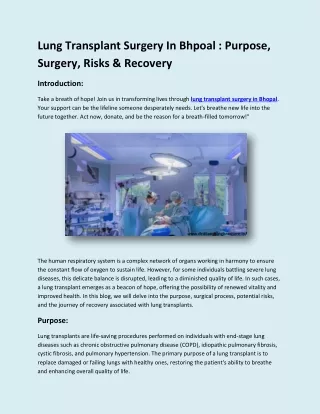 Lung Transplant Surgery In Bhpoal