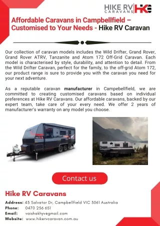 Affordable Caravans in Campbellfield – Customised to Your Needs - Hike RV Caravan