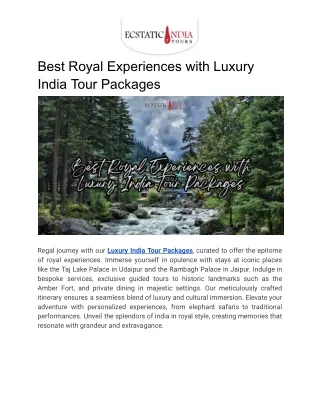 Best Royal Experiences with Luxury India Tour Packages
