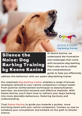 Silence the Noise: Dog Barking Training by Keene Kanine