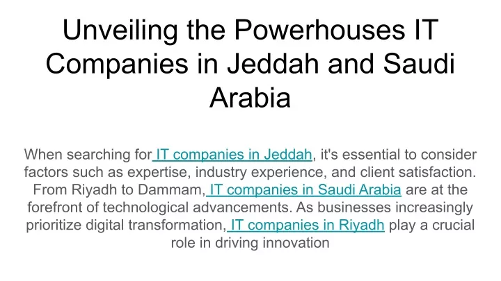 unveiling the powerhouses it companies in jeddah