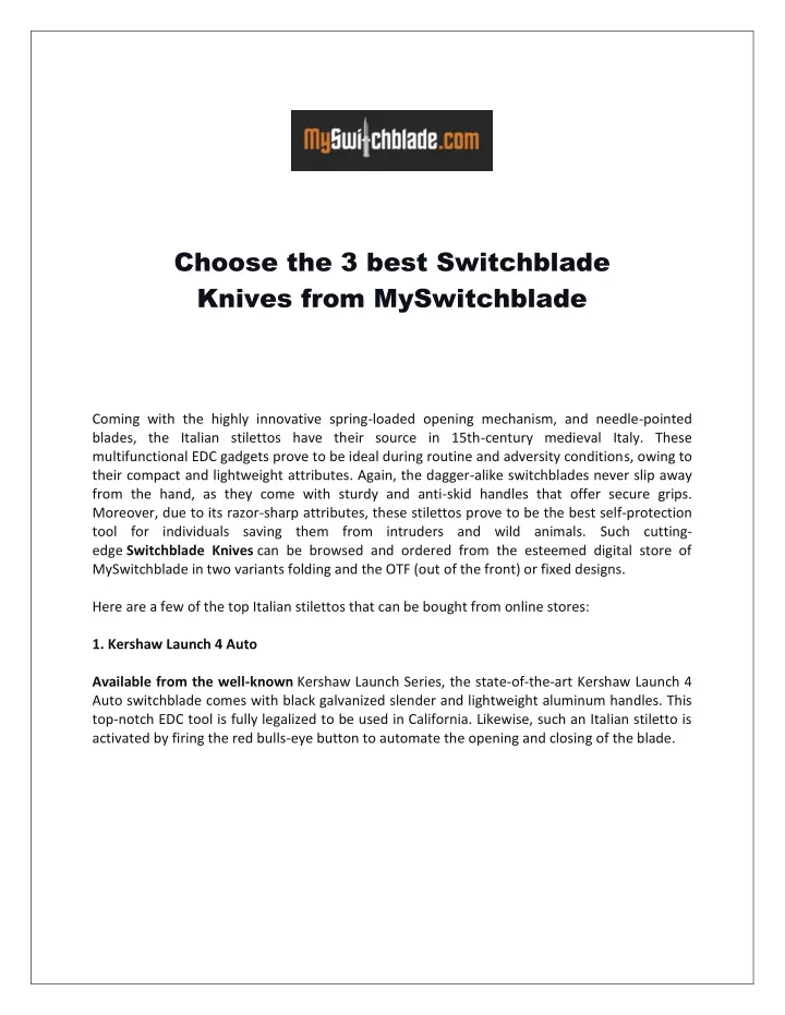 choose the 3 best switchblade knives from