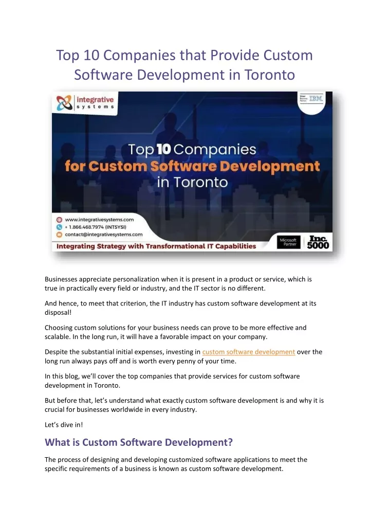 top 10 companies that provide custom software