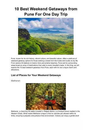 10 Best Weekend Getaways from Pune For One Day Trip