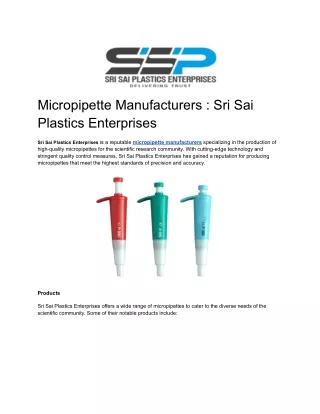 Micropipette Manufacturers _ Sri Sai Plastics Enterprises