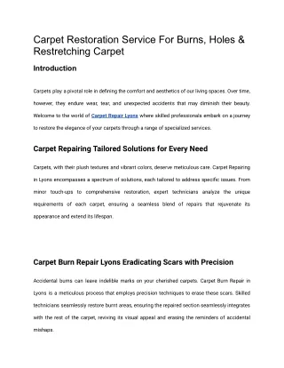 Carpet Restoration Service For Burns, Holes & Restretching Carpet