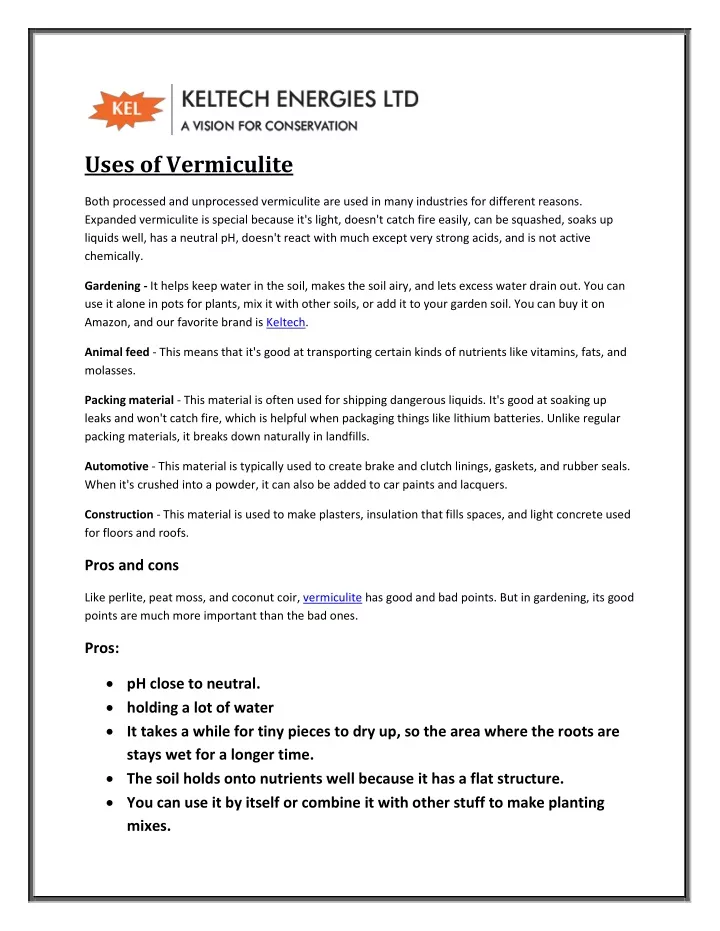 uses of vermiculite