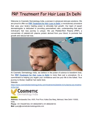 PRP Treatment For Hair Loss In Delhi