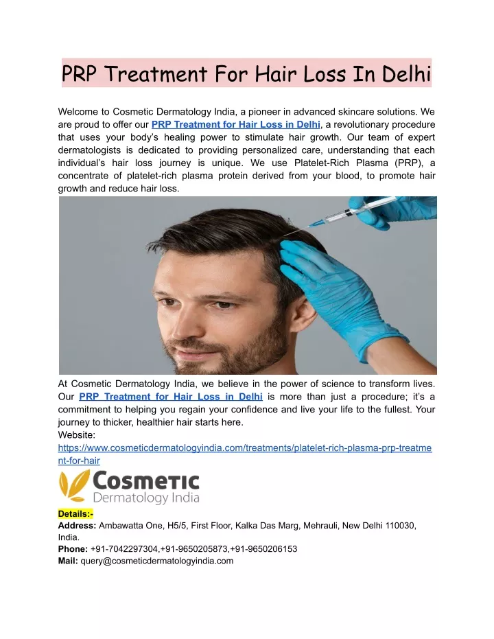 prp treatment for hair loss in delhi